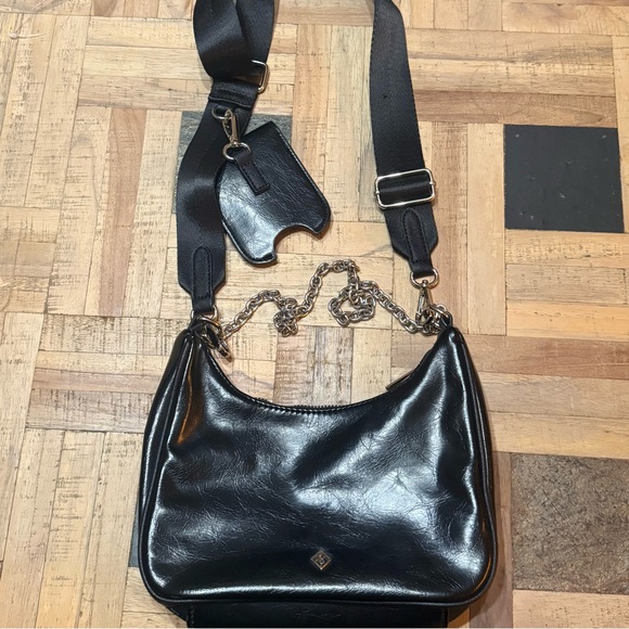 Call It Spring Black Faux Leather Shoulder Bag with Chain Detail - Picture 2 of 6